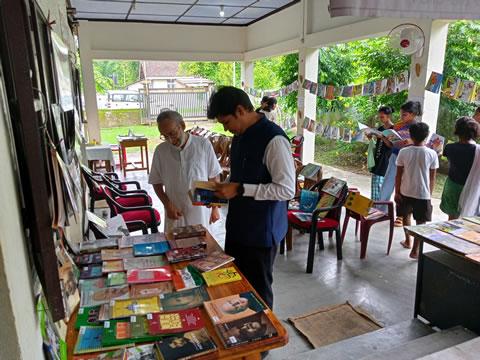 Asstt Commissioner Sri Kamleshwar Rao, IAS., goes around the Independence Day 2023 Book Exhibition at Bamboosa Library, Tezu 